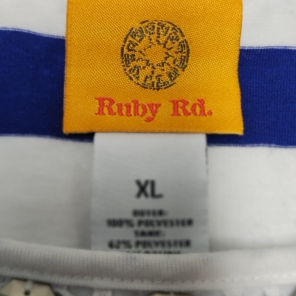 Ruby Rd top mesh over lay/blue &white horizontal strips boat neck tank S: XL - Picture 3 of 5